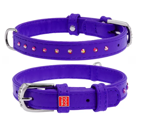 32779 Нашийник WAUDOG Glamour з QR паспортом, з клей. стразами Ш 12мм Д 27-36см фіолетовий