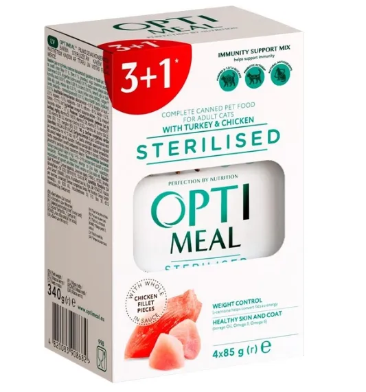 Optimeal+ пауч 85г Набір №6 для стерилізованих котів (3+1)
