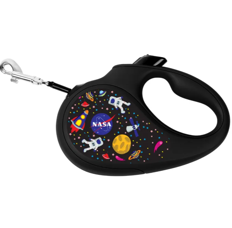 8123-0047-01 Повідець-рулетка WAUDOG R-leash малюнок "NASA" ХS до 12кг, 3м світловідбив. стрічка, чорна