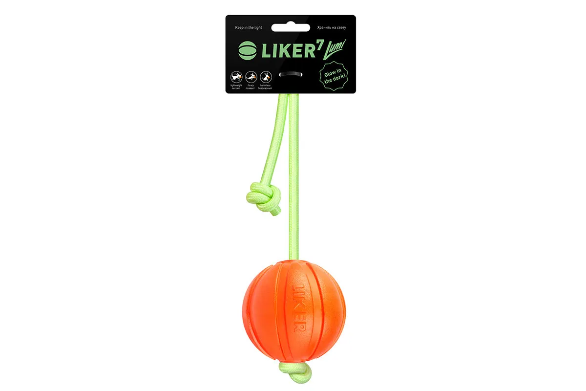 CoLLaR Liker Lumi 7 - м'ячик для собак дрібних та середніх порід зі шнурком, який світиться у темряві, 7 см