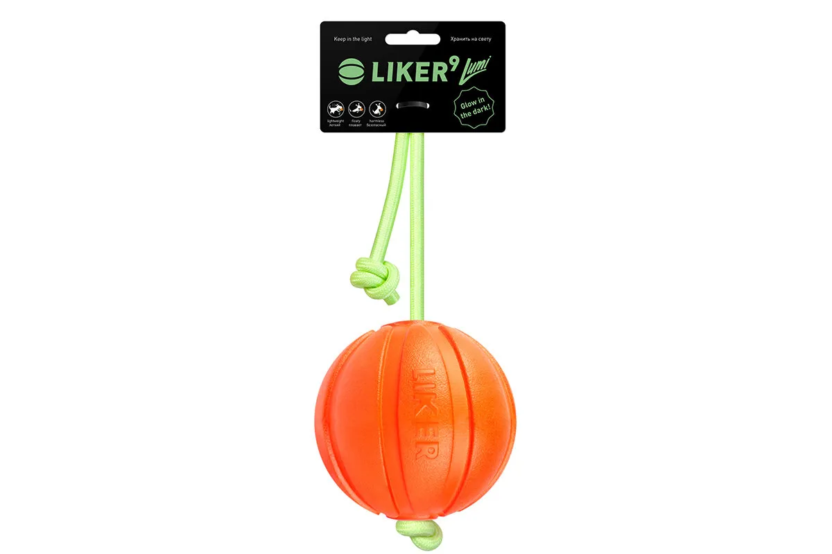 CoLLaR Liker Lumi 9 - м'ячик для собак великих порід зі шнурком, який світиться у темряві, 9 см