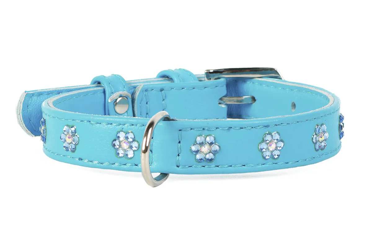 CoLLaR Glamour нашийник з клейовими стразами "Квіточка" (синій), W 9 мм, L 18-21 см