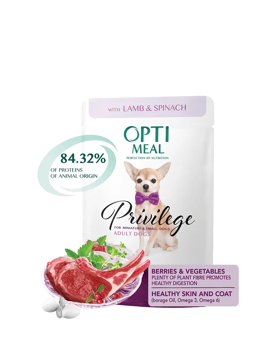 Optimeal+ пауч для мініатюрних та малих собак у соусі (ягня&шпинат), 85 г