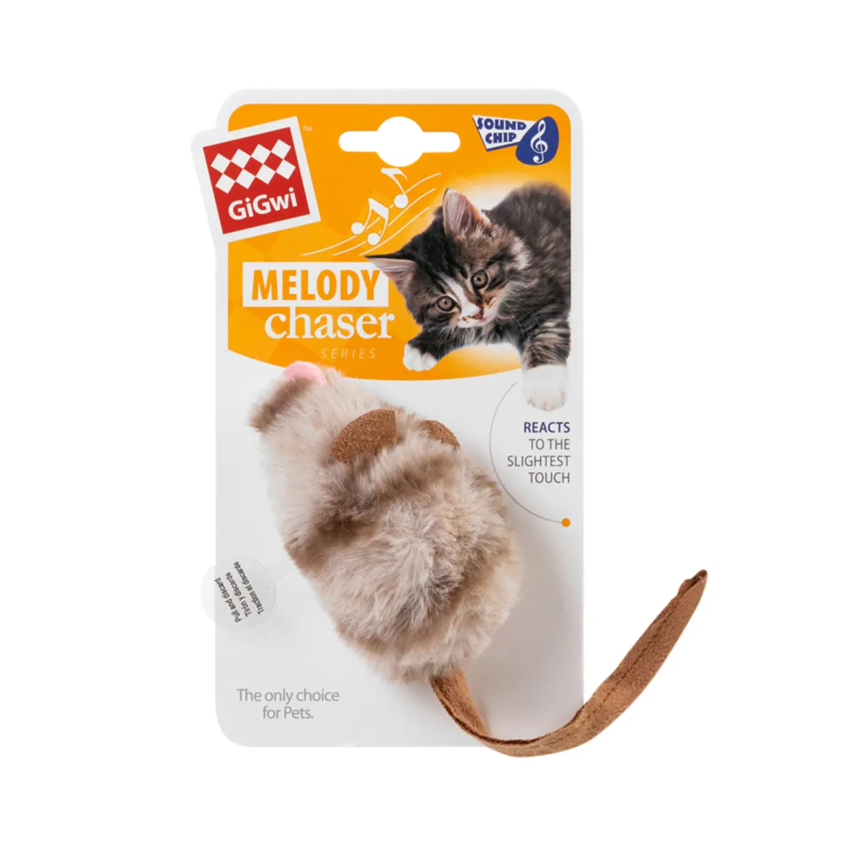 75050 Іграшка для котів "Мишка" зі звуковим чіпом GiGwi Melody Chaser штучне хутро 9см