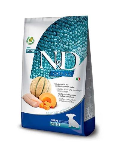 Farmina Dog N&D Grain Free Ocean Cod, Pumpkin&Cantaloup Melon Puppy Mini тріска та диня для цуценят 1кг 38814