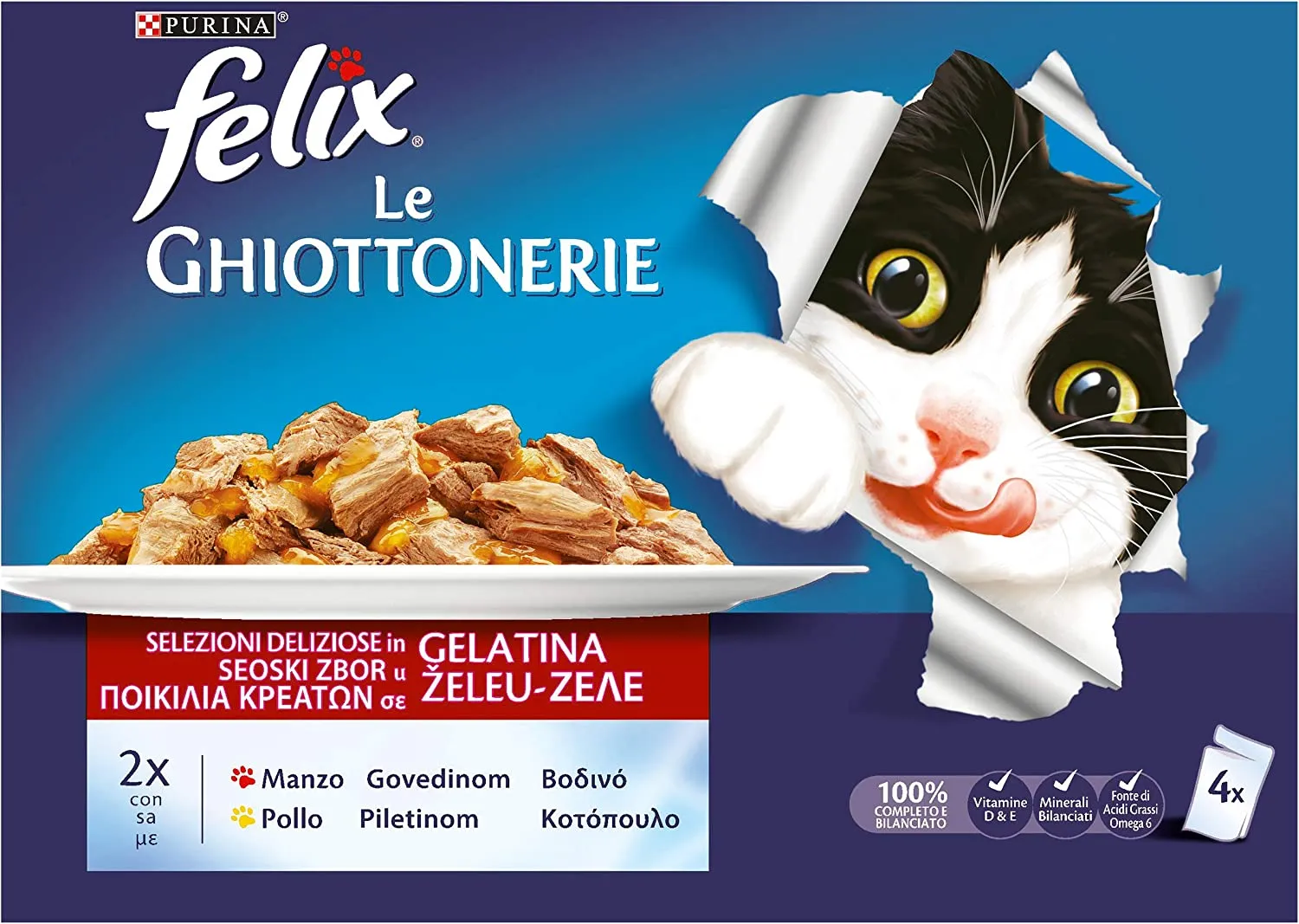 Felix Sensations Яловичина/курка шматочки в желе 4х85г