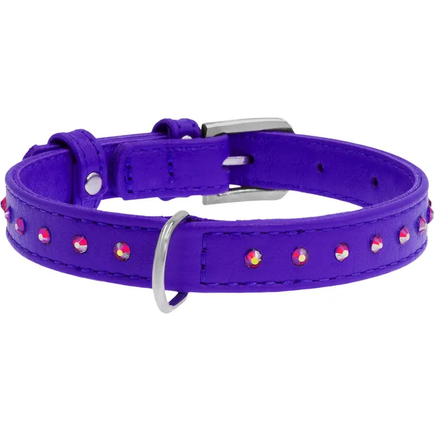 32779 Нашийник WAUDOG Glamour з QR паспортом, з клей. стразами Ш 12мм Д 27-36см фіолетовий