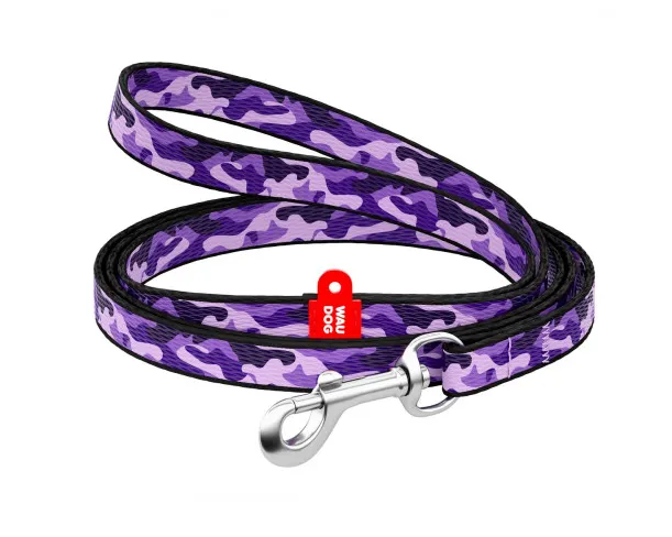 5243 Повідець WAUDOG Nylon малюнок "Фіолетовий камо" (ширина 10мм, довжина 122см)