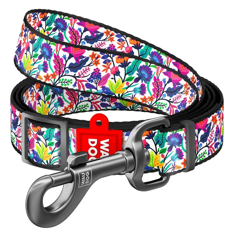 4839 Повідець WauDog Nylon з малюнком "Чарівні квіти" (ширина 15м, довж-122см)