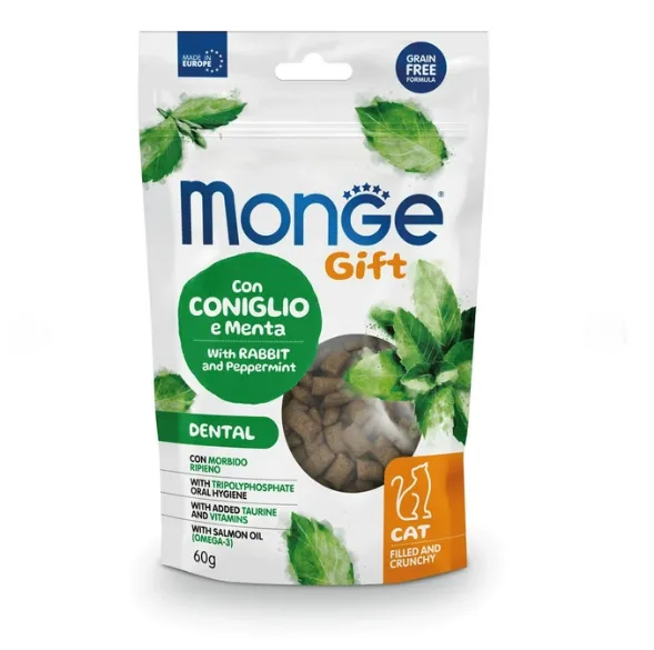 Ласощі для котів Monge Gift Dental Rabbit/Peppermint кролик/перцева м'ята 60г