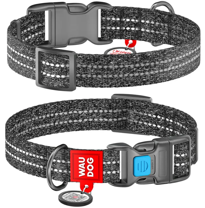 589211 Нашийник WAUDOG Re-cotton з відновленої бавовни з QR паспортом М Ш 20мм Д 30-39см сірий