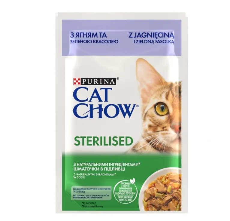 CatChow Adult STERILIZED ягня+зелена квасоля в желе 85г
