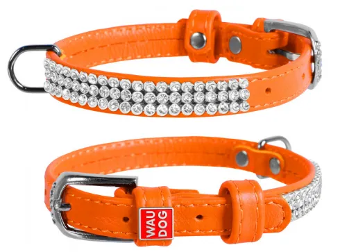 32504 Нашийник "CoLLaR GLAMOUR" з клей.стразами (шир.9мм, довж.18-21см) помаранчевий