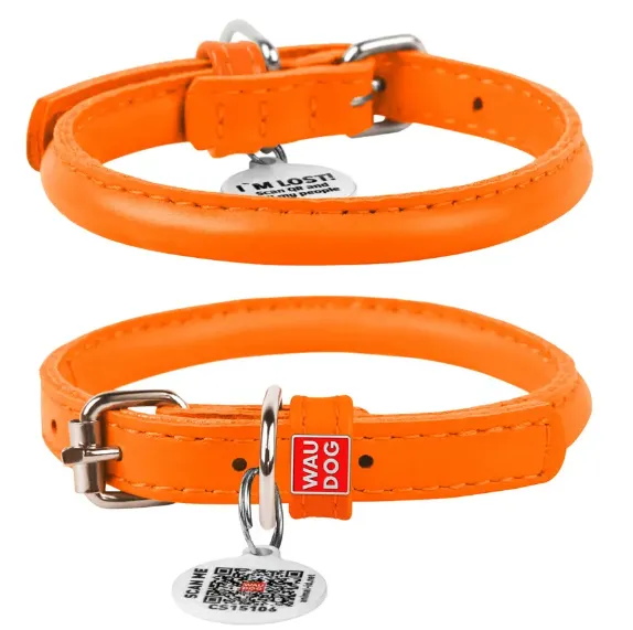 22414 Нашийник WAUDOG Glamour з QR паспортом, круглий Д 8мм Дов 25-33см помаранчевий
