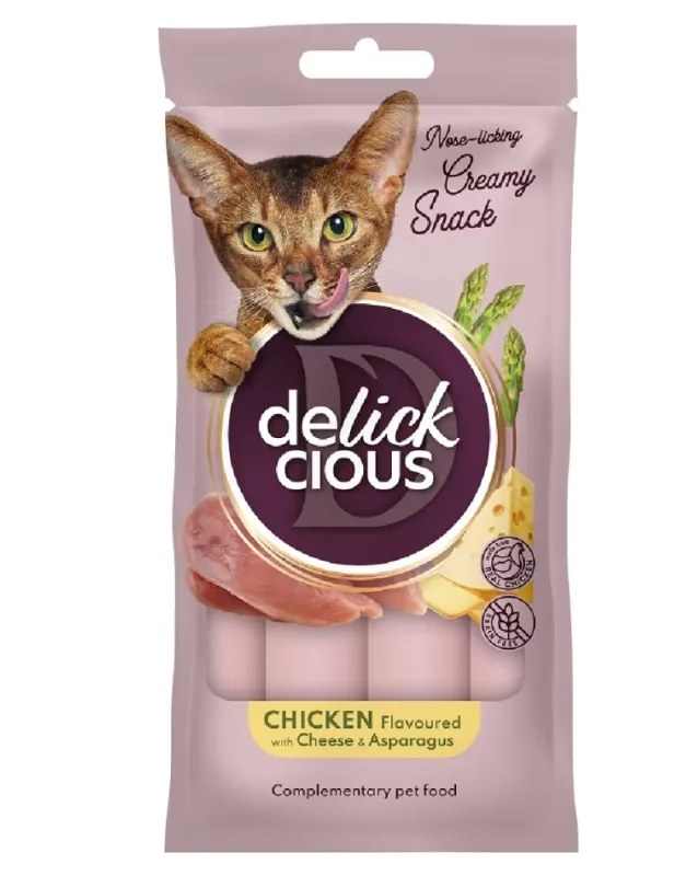 Delickcios Кремові ласощі для котів курка, сир та спаржа 4*15г