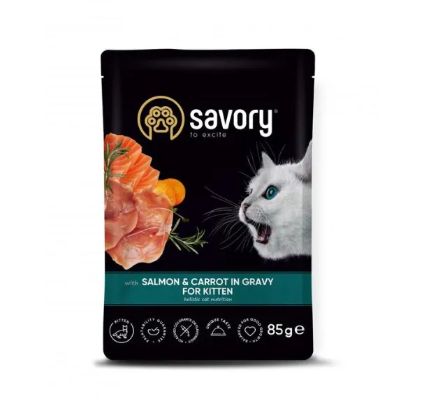 Savory Cat Pouch Kitten Salmon & Carrot лосось & морква для кошенят 85г 20079