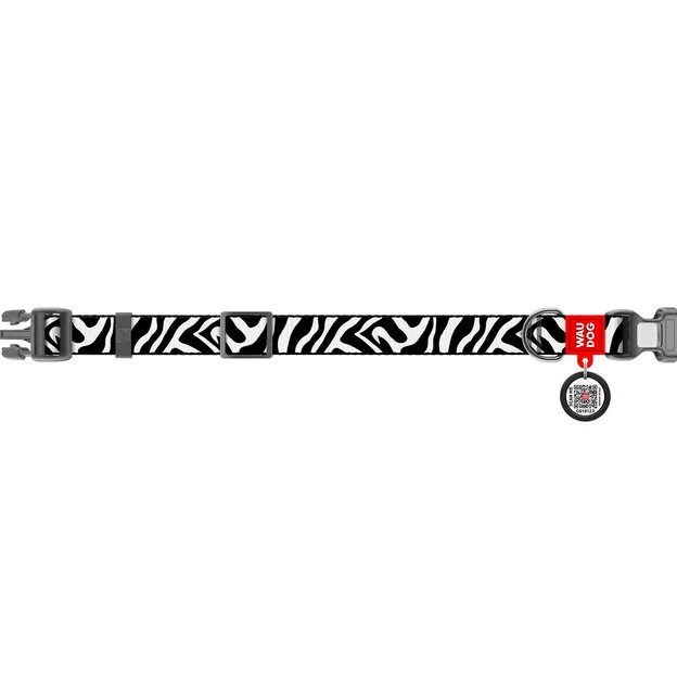280-0055 Нашийник WAUDOG Nylon з QR паспортом, малюнок "Зебра", пласт. фастекс S Ш 15мм Д 25-35см