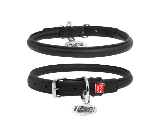 35051 Нашийник WAUDOG GLAMOUR круглий з QR паспортом (діам. 10мм, довж. 33-41см) чорний