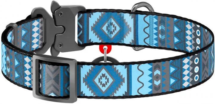 4632 Нашийник для собак нейлоновий WAUDOG Nylon з QR паспортом, малюнок "Етно зелений", пластиковий фастекс, Ш 15 мм, Дов 23-35 см