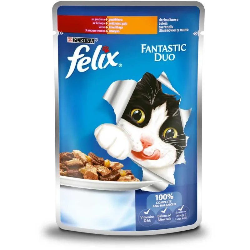 Felix Fantastic Duo пауч для котів в желе (яловичина&птиця), 100 г