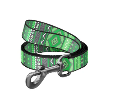 4640 Повідець Waudog Nylon з малюнком "Етно зелений" (ширина 15мм, довжина 122см),
