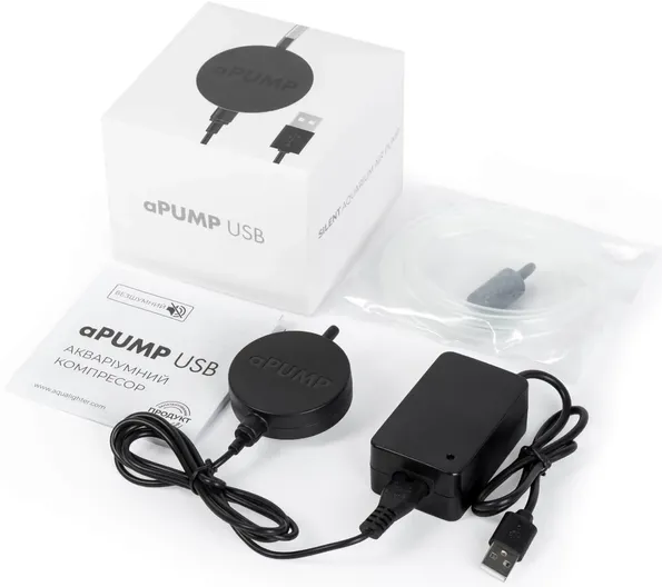 Безшумний акваріумний компресор aPUPM USB 5V для акваріумів до 100л 7910