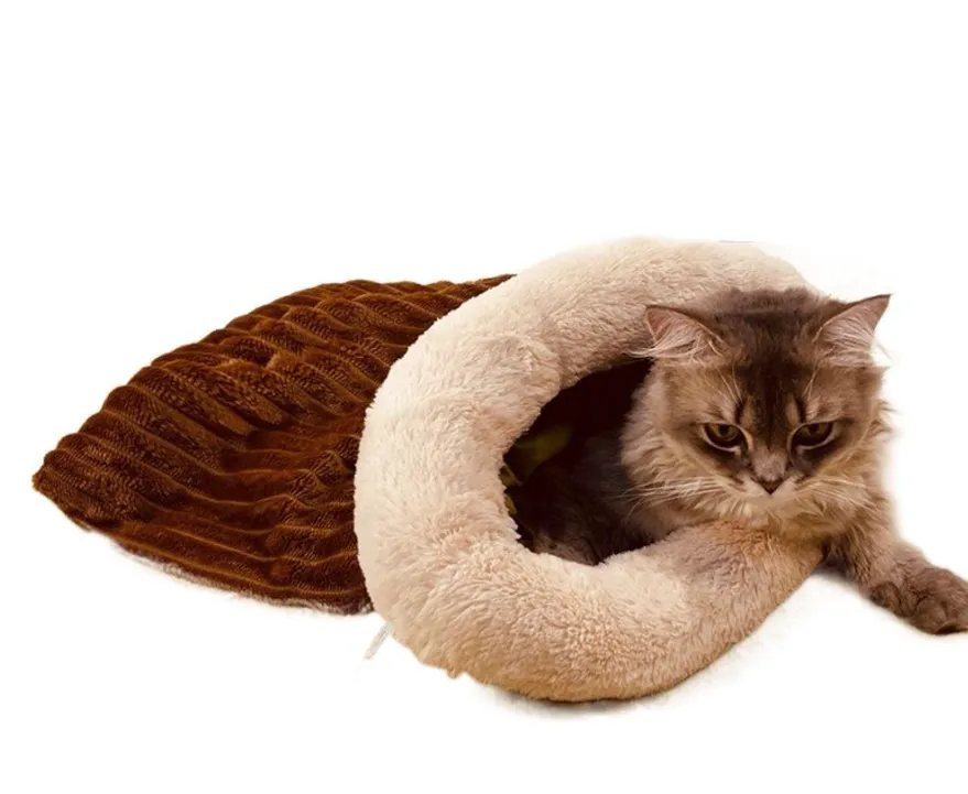 Мішок для кота хутро тиснене/овчина 70*66*30см коричневий 75503
