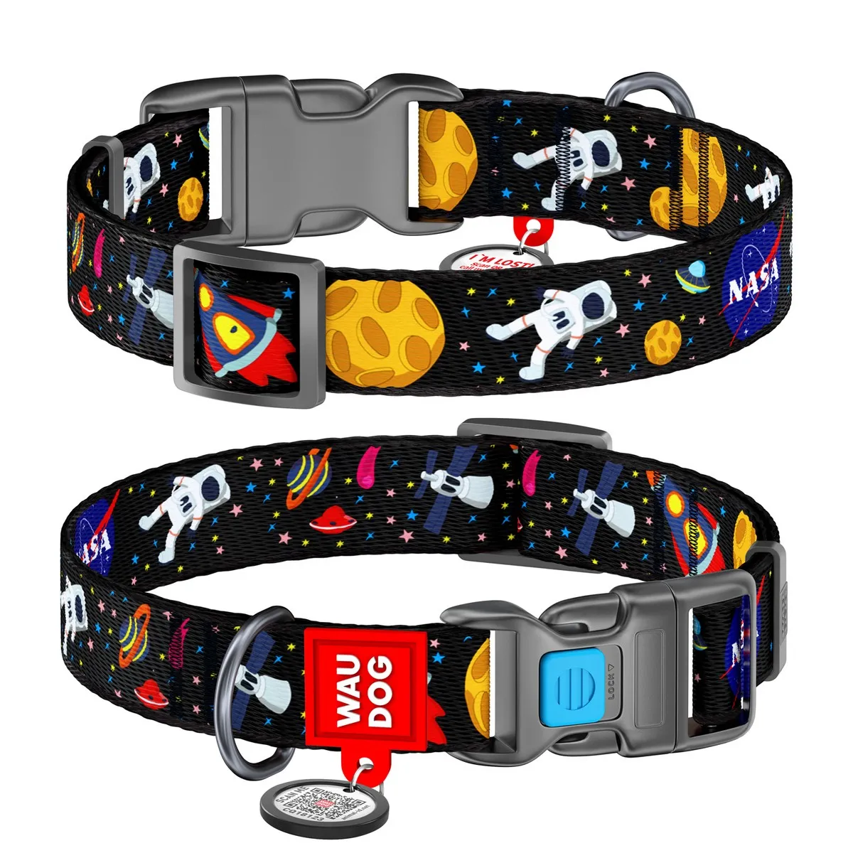 4750 Нашийник WAUDOG Nylon з QR-паспортом, пласт. фастекс, малюнок "NASA21" L Ш 25мм Д 31-49см 4503-0148