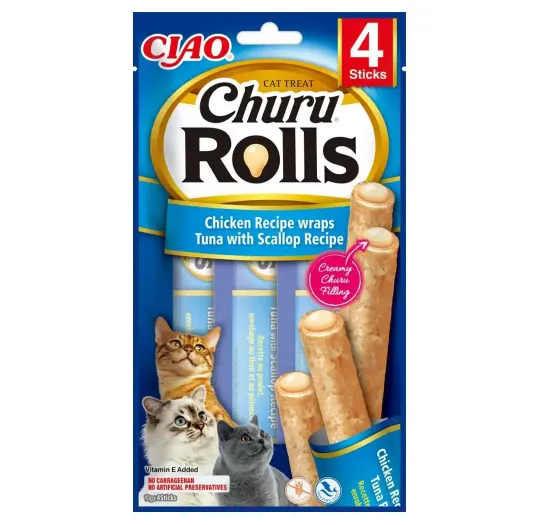 Ласощі для котів INABA Churu Rolls курка/тунець/морський гребінець 4*10г EU732