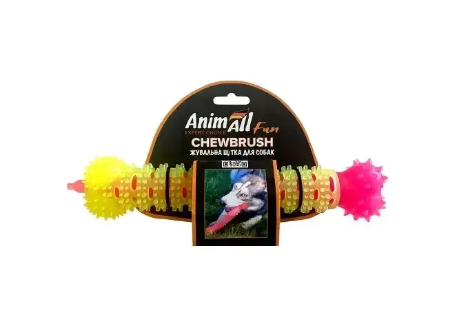 AnimAll АнімАлл Фан Жувальна щітка-кістка жовта з рожевим, 24см 149645