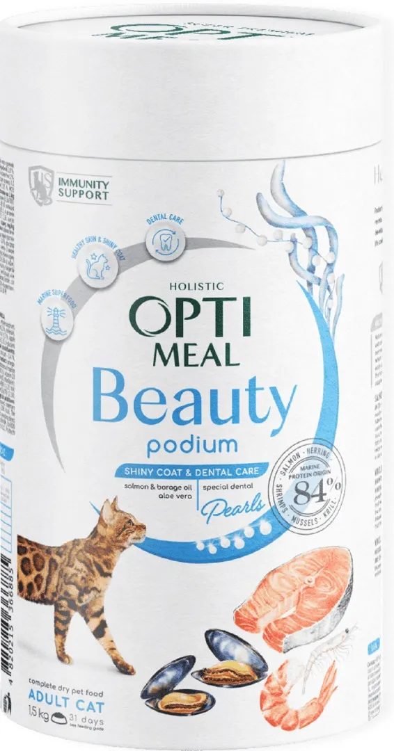Optimeal Бюті Подіум Блискуча Шерсть/Догляд за зубами сух. корм для котів 0.65кг