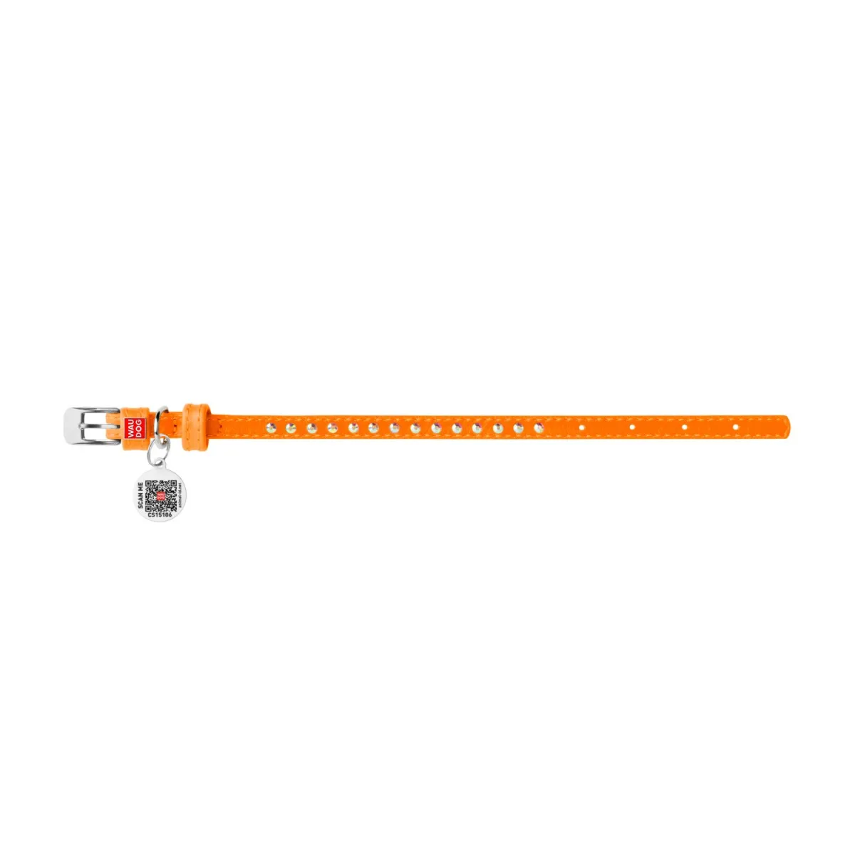 32524 Нашийник WAUDOG GLAMOUR з QR паспортом, з клей. стразами Ш 9мм, Д 19-25см помаранчевий