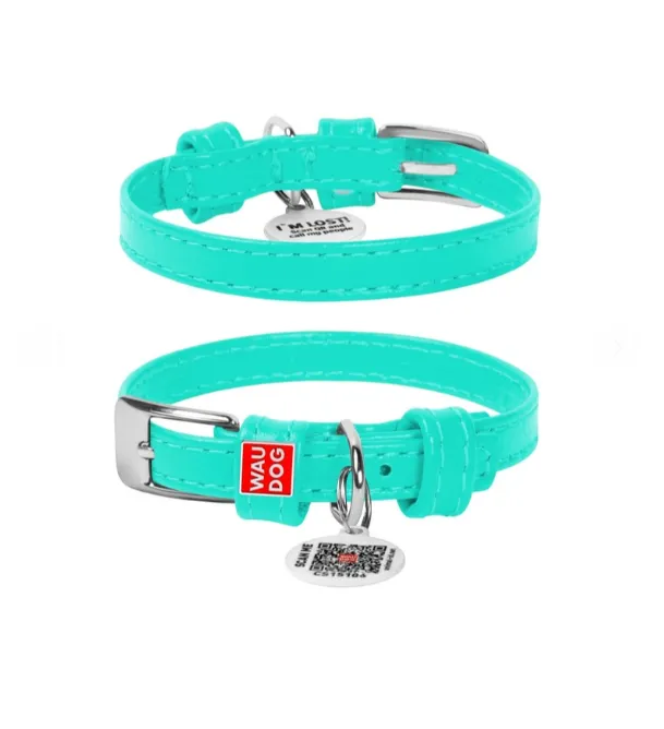 330413 Нашийник WAUDOG Glamour з QR-паспортом без прикрас Ш 25мм Д 38-49см ментоловий