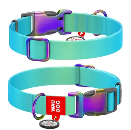 46522 Нашийник WAUDOG Nylon Recycled з QR паспортом, градієнт S Ш 15мм Д 25-35см блакитний
