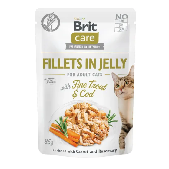 Brit Care Cat pouch (філе в желе тріска та форель) 85г