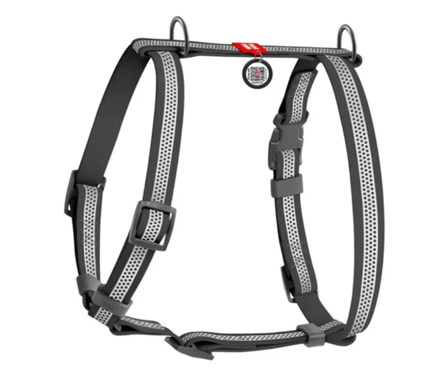 324411 Шлея WAUDOG Waterproof водостійка, анатомічна Н-подібна, з QR паспортом, світловідбив., пласт. фастекс XL Ш 40мм A 60-98см B 69-110см сіра