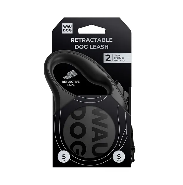 81621 Повідець-рулетка WAUDOG R-leash Monochrome Black S до 15кг, 5м світловідбив. стрічка, чорний