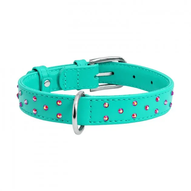 327813 Нашийник "CoLLaR GLAMOUR" шкіряний з клейк.стразами (шир.20мм, довж.30-39см) ментоловий