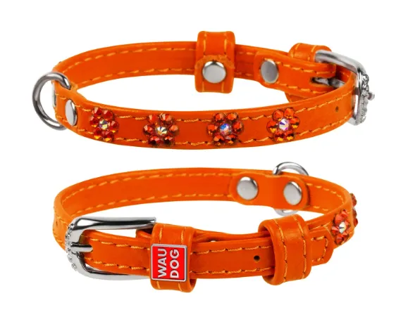 32514 Нашийник "CoLLaR GLAMOUR" з клейовими стразами "Квітка" (шир.9мм, довж.18-21см) помаранчевий