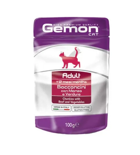 Корм для котів GEMON POUCH CAT ADULT BEEF/VEGET з яловичиною та овочами 100г