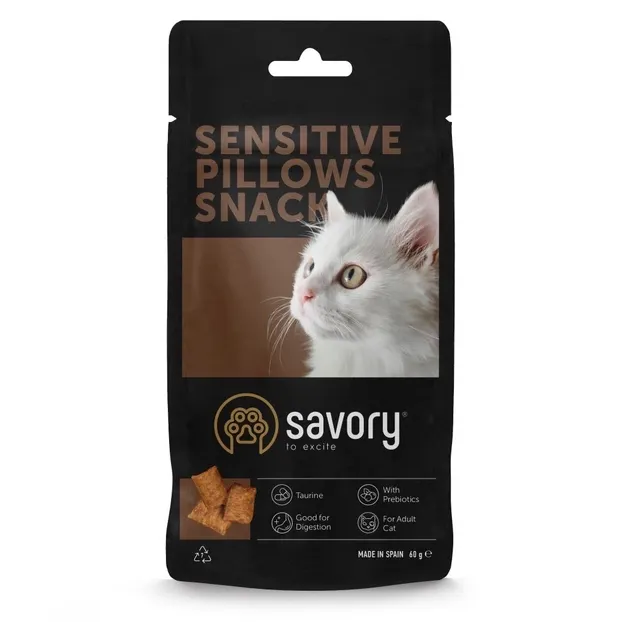 Хрусткі ласощі для котів Savory Snacks Crunchy Pillows Sensitive для котів з чутливим травленням, 60г 21328