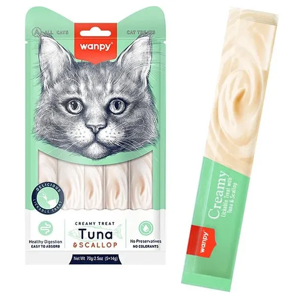 Wanpy Creamy Lickable Treat with Tuna&Scallop рідкі ласощі з тунцем та гребінцем 14г