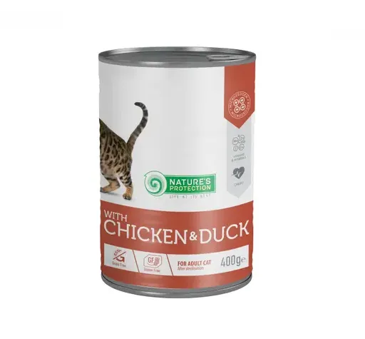 Консервований корм для котів Nature's Protection Adult Sterilized Chicken & Duck (курка & качка для стерил.) 400г