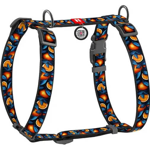 321-4054 Шлея WAUDOG Nylon анатомічна, Н-подібна, з QR паспортом, малюнок "Апельсини", пласт. фастекс М Ш 20м А 40-70см В 50-80см