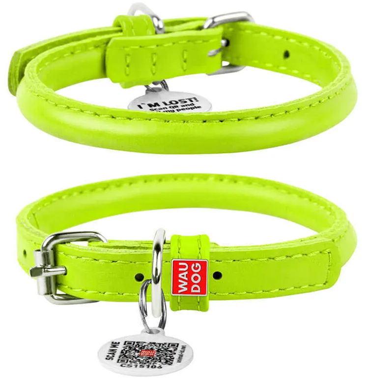 22405 Нашийник WAUDOG Glamour з QR паспортом, круглий Д 8мм Дов 20-25 салатовий