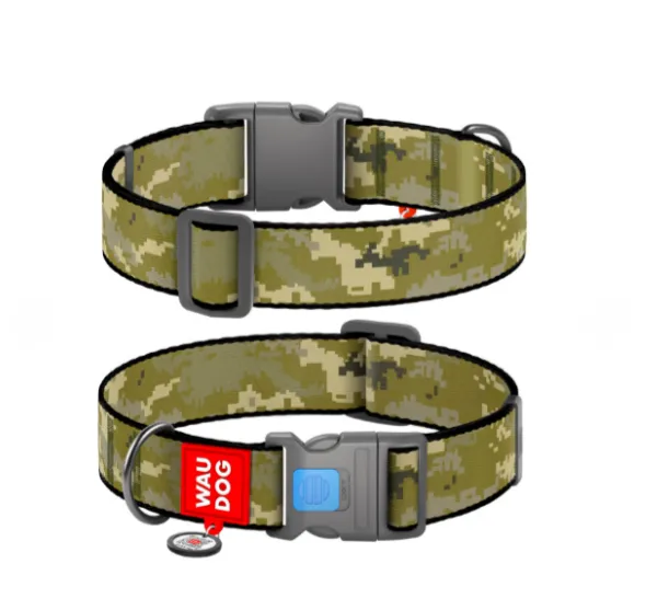 283-4026 Нашийник WAUDOG Nylon з QR паспортом, малюнок "Мілітарі", пласт. фастекс XL Ш 25мм Д 37-58см