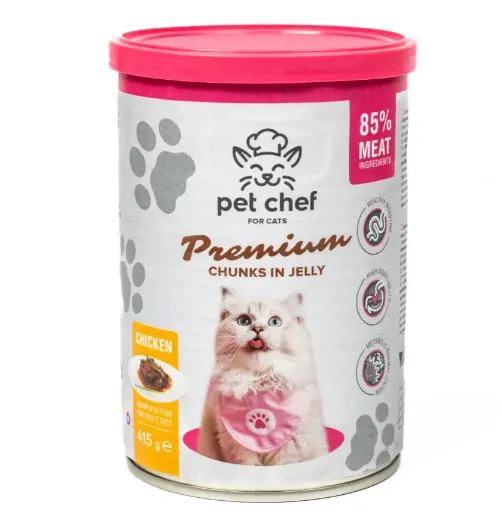 Корм для котів Pet Chef шматочки в желе з куркою 415г