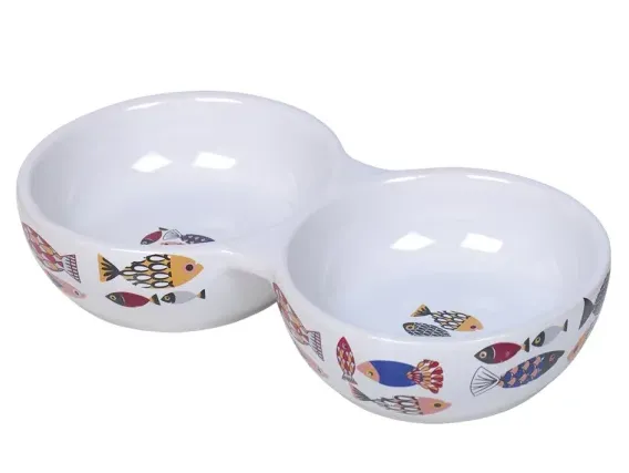 Н 82351 Миска керамічна д/кота подвійна "Fish" 22-4см 2*130мл
