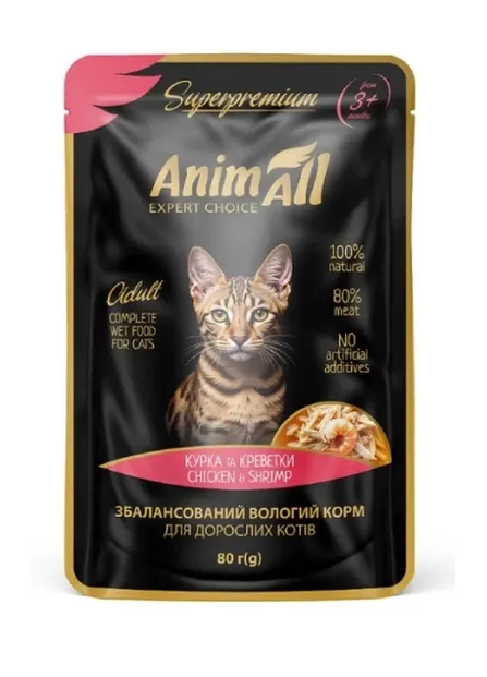 Animall Пауч для котів, курка з креветками 80г