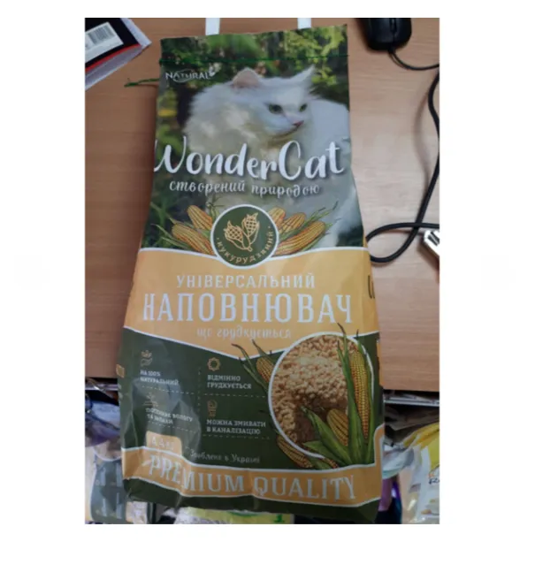Кукурудзяний наповнювач WonderCat комкуючий для котячих туалетів 4.4кг